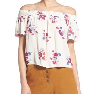 Minkpink off the shoulder white floral top